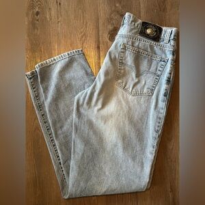 Versace Couture Light Wash Denim Mens Designer Straight Fit Vintage Jeans Y2K